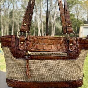 5 Finger Discount Brahmin Vintage Brown and Tan Croc-Embossed Women's Bag